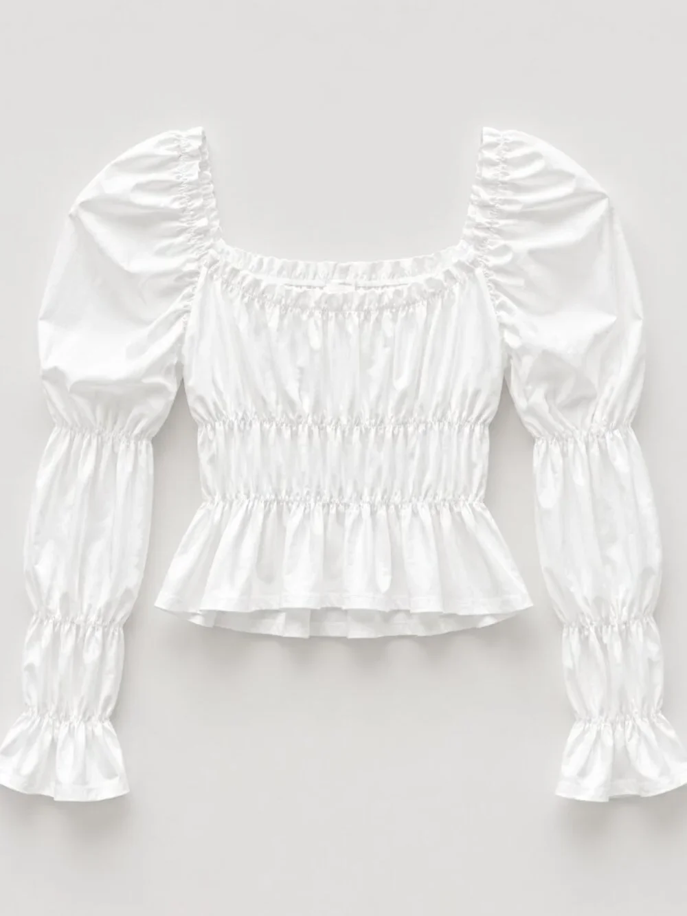 NWT Zara White Puff Sleeve Ruched Peplum Top M